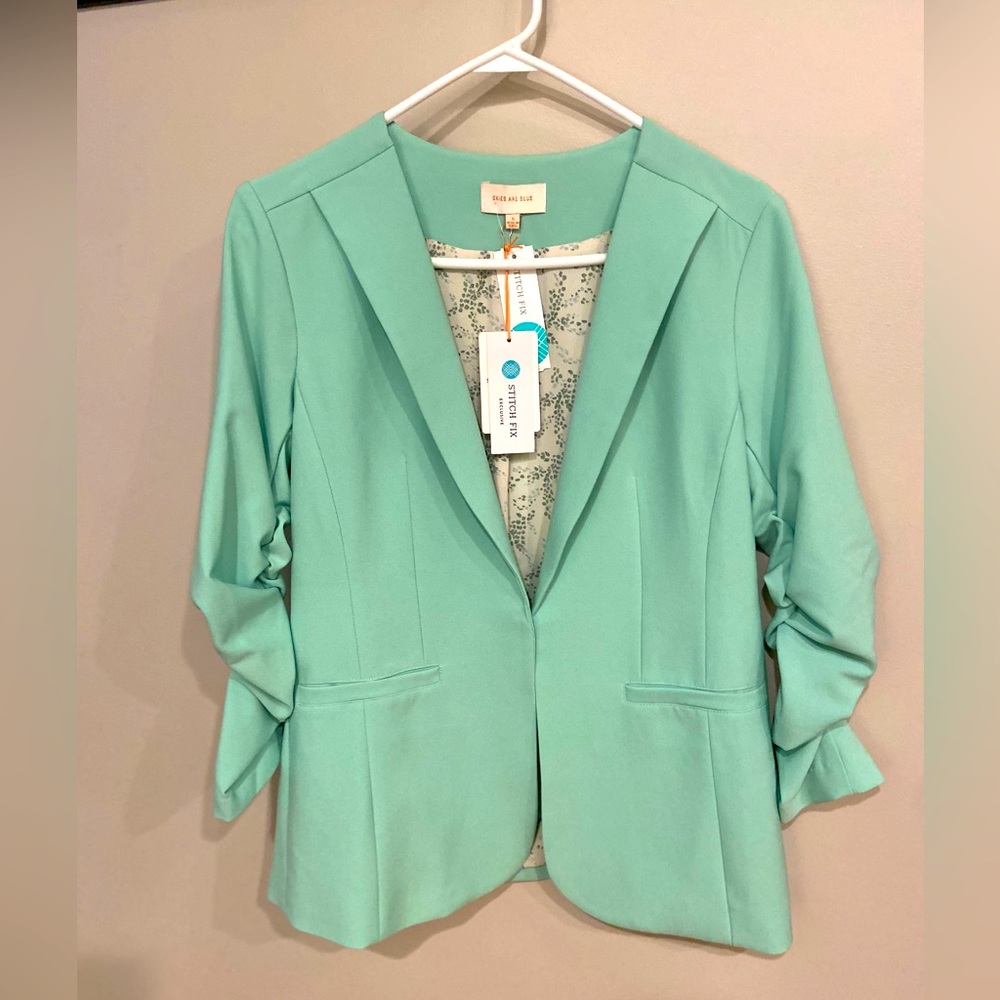 Mint Green 3/4 Sleeve Blazer by Skies are Blue